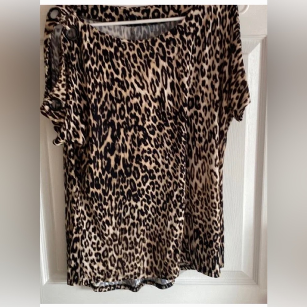 Top leopard Cable&Gauge large cheetah brown black blouse